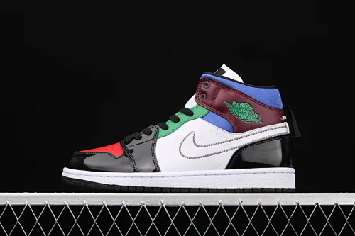 All categories Air Jordan Jordan series basketball shoes Air Jordan 1 Mid Air Jordan 1 Mid SE AJ1 Joe 1 patent leather multi-color splicing mid-top versatile casual sports sneakers DB5454-001